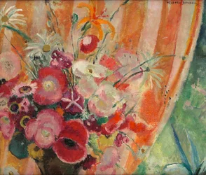 Oranje gestreept gordijn